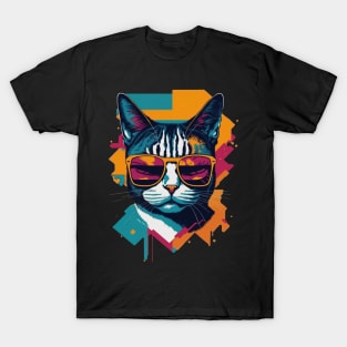 Vintage Vibes and Feline Flair Retro Cool Cat T-Shirt